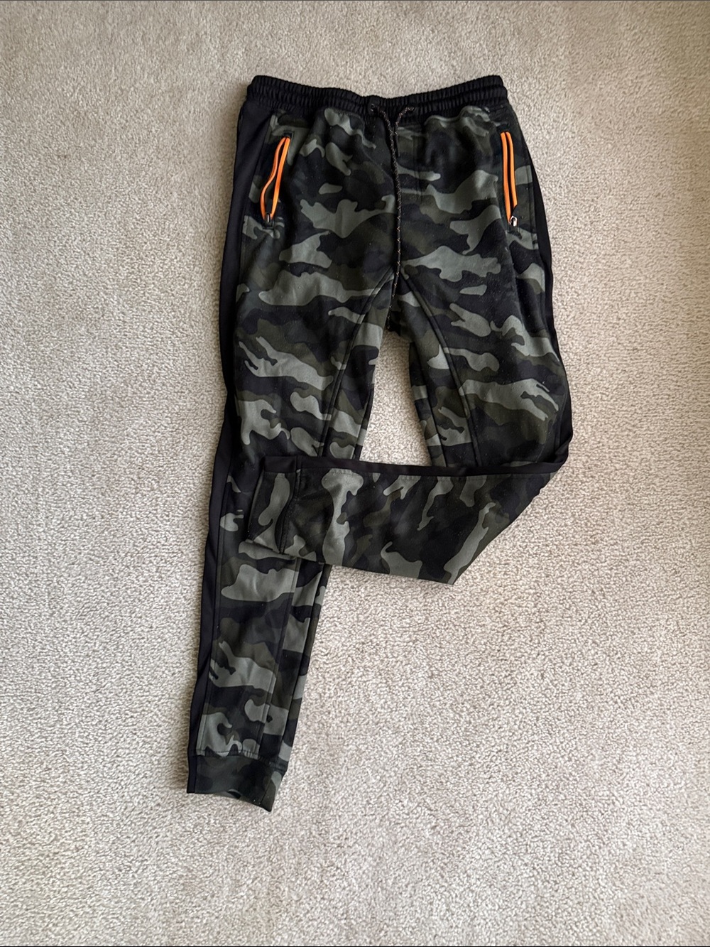 burnside Men's Camo Jogger Sweatpants with Orange Zip Accents